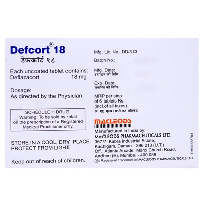 Defcort 18 Tablet 6's, Pack of 6 TABLETS