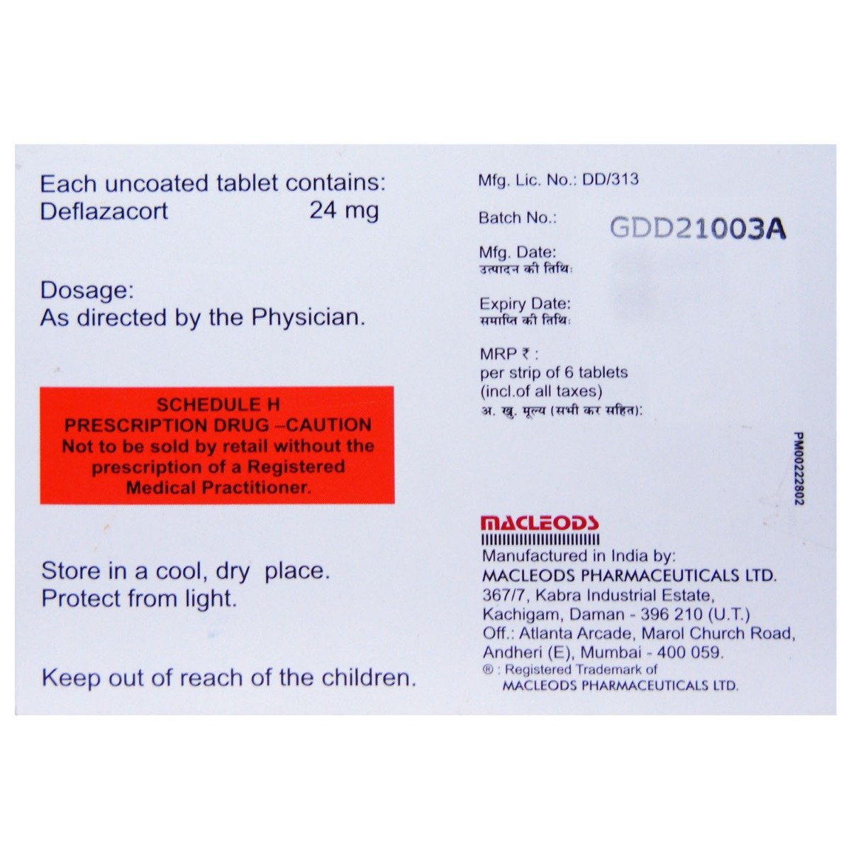 Defcort 24 Tablet 6's, Pack of 6 TABLETS Defcort 24 Tablet 6's, Pack of 6 TABLETS