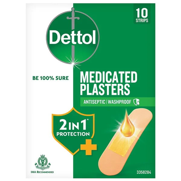Dettol Medicated Plaster for Antiseptic and First Aid, Waterproof, 10 pcs