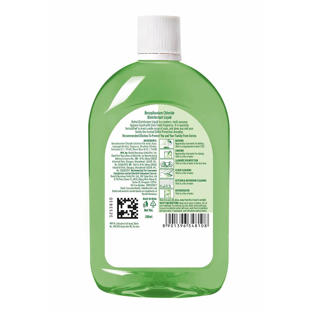Dettol Lime Fresh Disinfectant Liquid, 200 ml, Pack of 1 Dettol Lime Fresh Disinfectant Liquid, 200 ml, Pack of 1