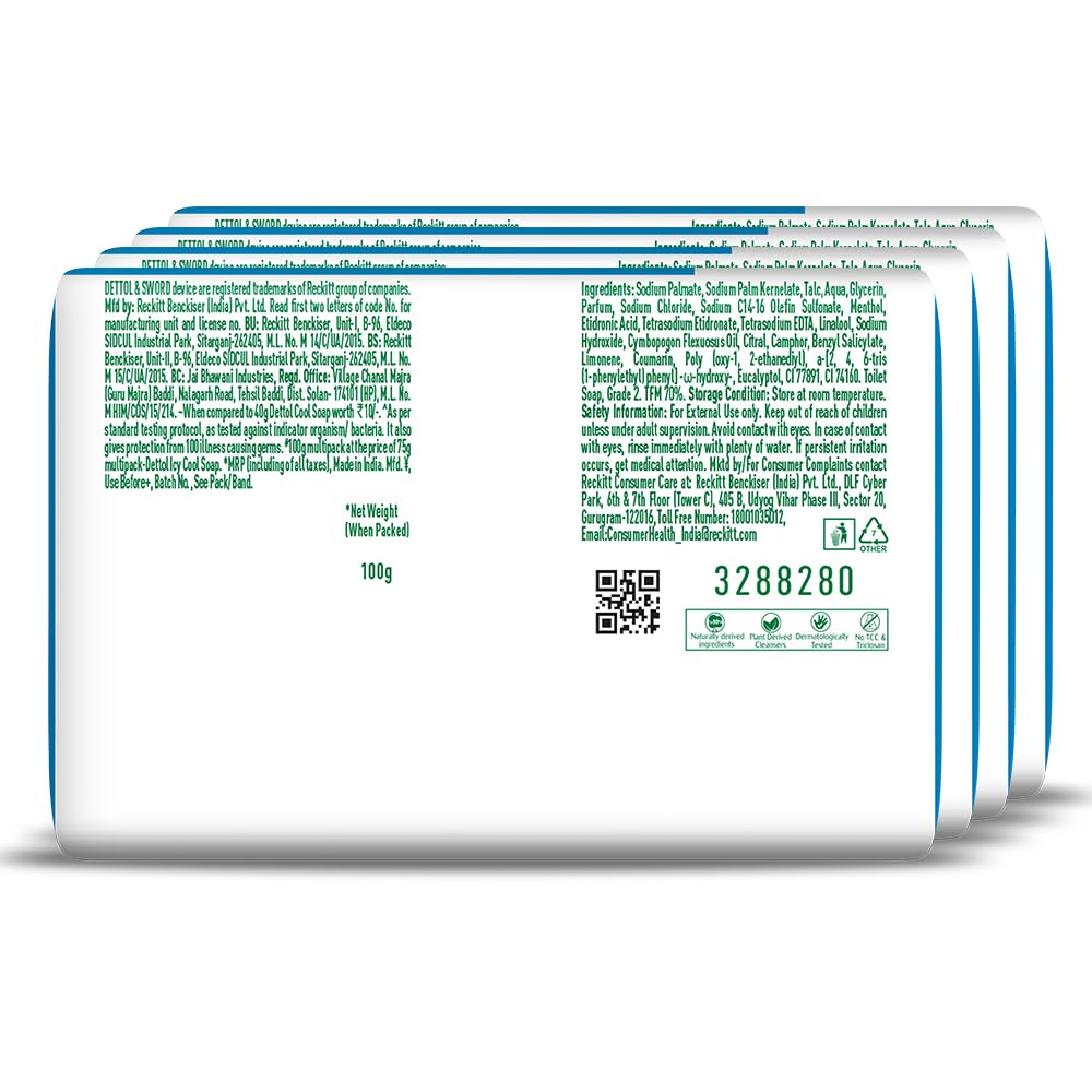 Dettol Icy Cool 3X Menthol Soap, 4x100 gm, Pack of 1 Dettol Icy Cool 3X Menthol Soap, 4x100 gm, Pack of 1