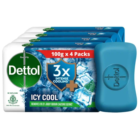 Dettol Icy Cool Bathing Soap Bar, 100 g (Pack of 4)