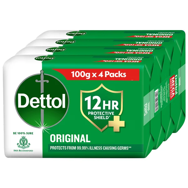 Dettol Original Bathing Soap Bar, 100 g (Pack of 4)