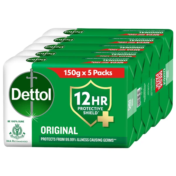 Dettol Original Bathing Soap Bar, 150 g (Pack of 5)