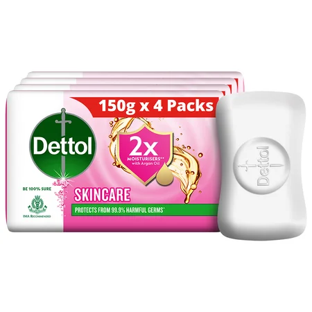 Dettol Skincare Moisturizing Bathing Soap Bar, 150 g (Pack of 4)