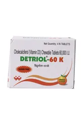 Detriol-60K Orange Flavour Sugar Free Chewable Tablet 4's, Pack of 4 TabletS