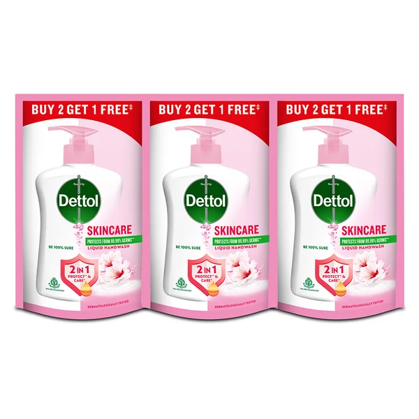 Dettol Skincare Liquid Handwash, 525 ml Refill Pack (3x175 ml), Pack of 1