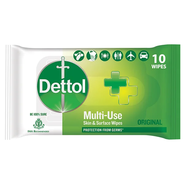 Dettol Original Multi-Use Skin & Surface Wipes, 10 Count