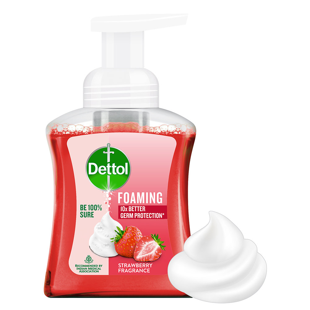 Dettol Strawberry Foaming Handwash Pump 250 ml | 10X Better Germ Protection | With Strawberry Fragrance | pH Balanced | IMA Recomended, Pack of 1 Dettol Strawberry Foaming Handwash Pump 250 ml | 10X Better Germ Protection | With Strawberry Fragrance | pH Balanced | IMA Recomended, Pack of 1