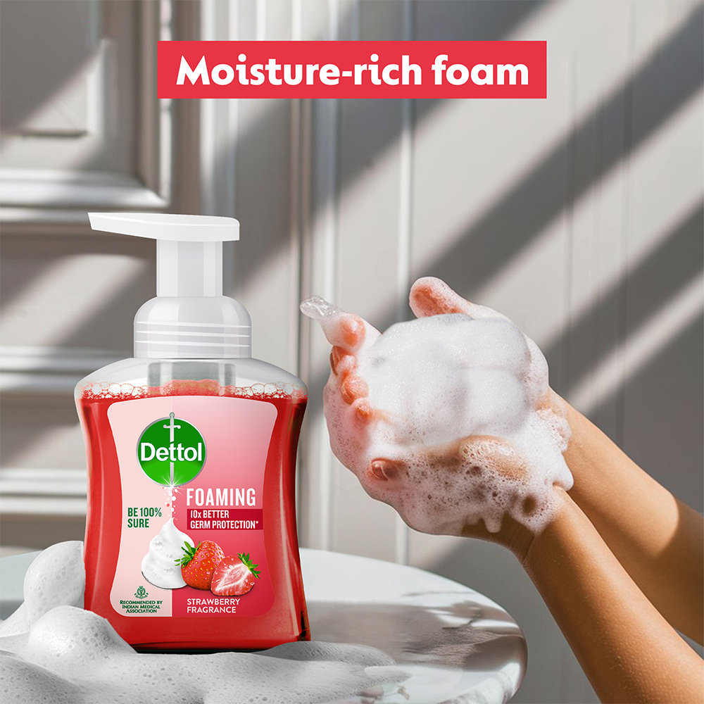 Dettol Strawberry Foaming Handwash Pump 250 ml | 10X Better Germ Protection | With Strawberry Fragrance | pH Balanced | IMA Recomended, Pack of 1 Dettol Strawberry Foaming Handwash Pump 250 ml | 10X Better Germ Protection | With Strawberry Fragrance | pH Balanced | IMA Recomended, Pack of 1