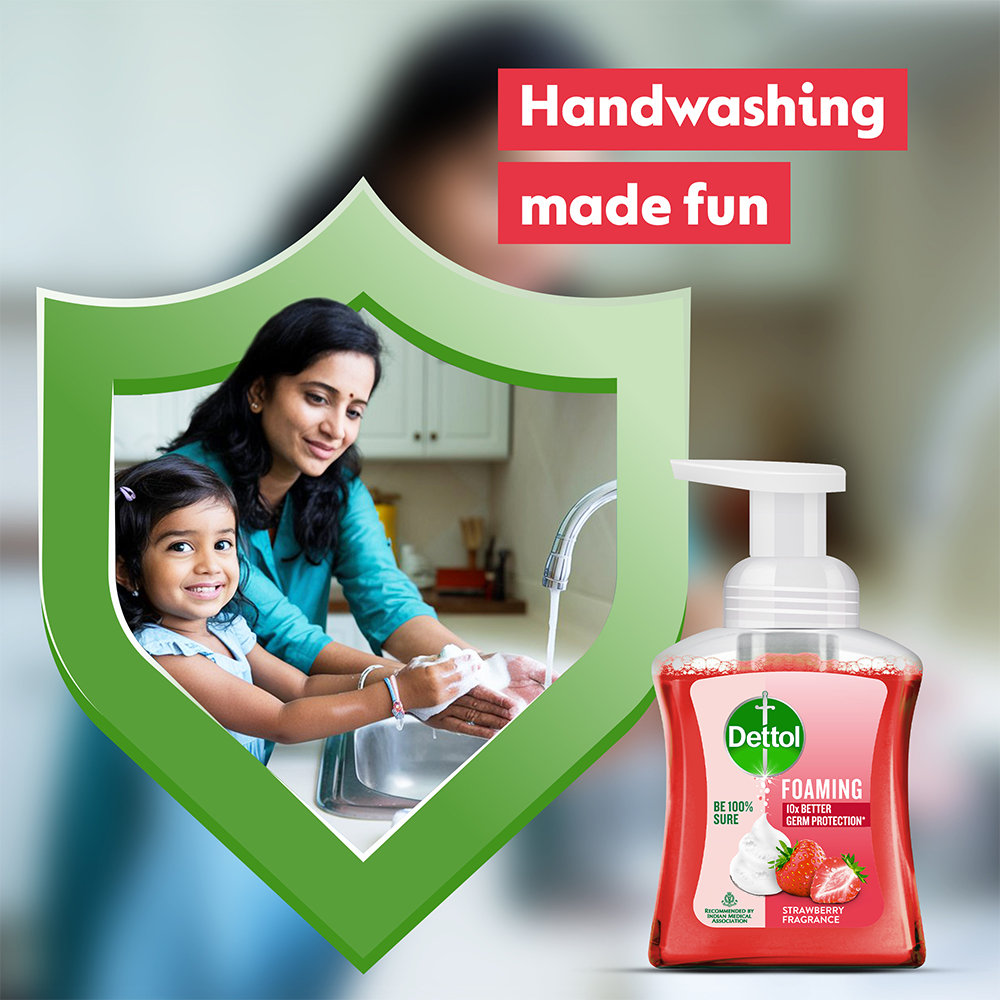 Dettol Strawberry Foaming Handwash Pump 250 ml | 10X Better Germ Protection | With Strawberry Fragrance | pH Balanced | IMA Recomended, Pack of 1 Dettol Strawberry Foaming Handwash Pump 250 ml | 10X Better Germ Protection | With Strawberry Fragrance | pH Balanced | IMA Recomended, Pack of 1