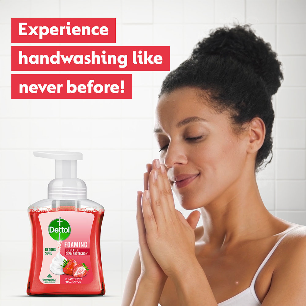 Dettol Strawberry Foaming Handwash Pump 250 ml | 10X Better Germ Protection | With Strawberry Fragrance | pH Balanced | IMA Recomended, Pack of 1 Dettol Strawberry Foaming Handwash Pump 250 ml | 10X Better Germ Protection | With Strawberry Fragrance | pH Balanced | IMA Recomended, Pack of 1