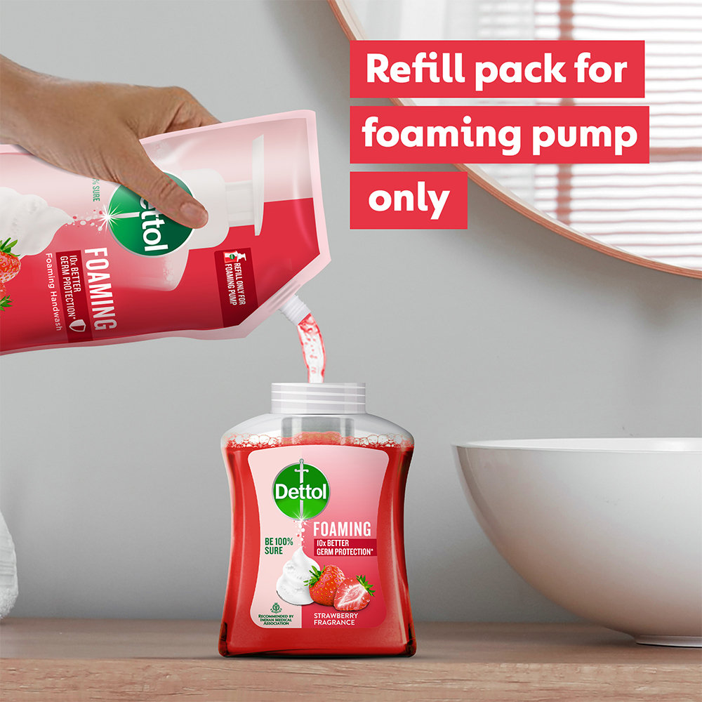 Dettol Strawberry Foaming Handwash Pump 250 ml | 10X Better Germ Protection | With Strawberry Fragrance | pH Balanced | IMA Recomended, Pack of 1 Dettol Strawberry Foaming Handwash Pump 250 ml | 10X Better Germ Protection | With Strawberry Fragrance | pH Balanced | IMA Recomended, Pack of 1