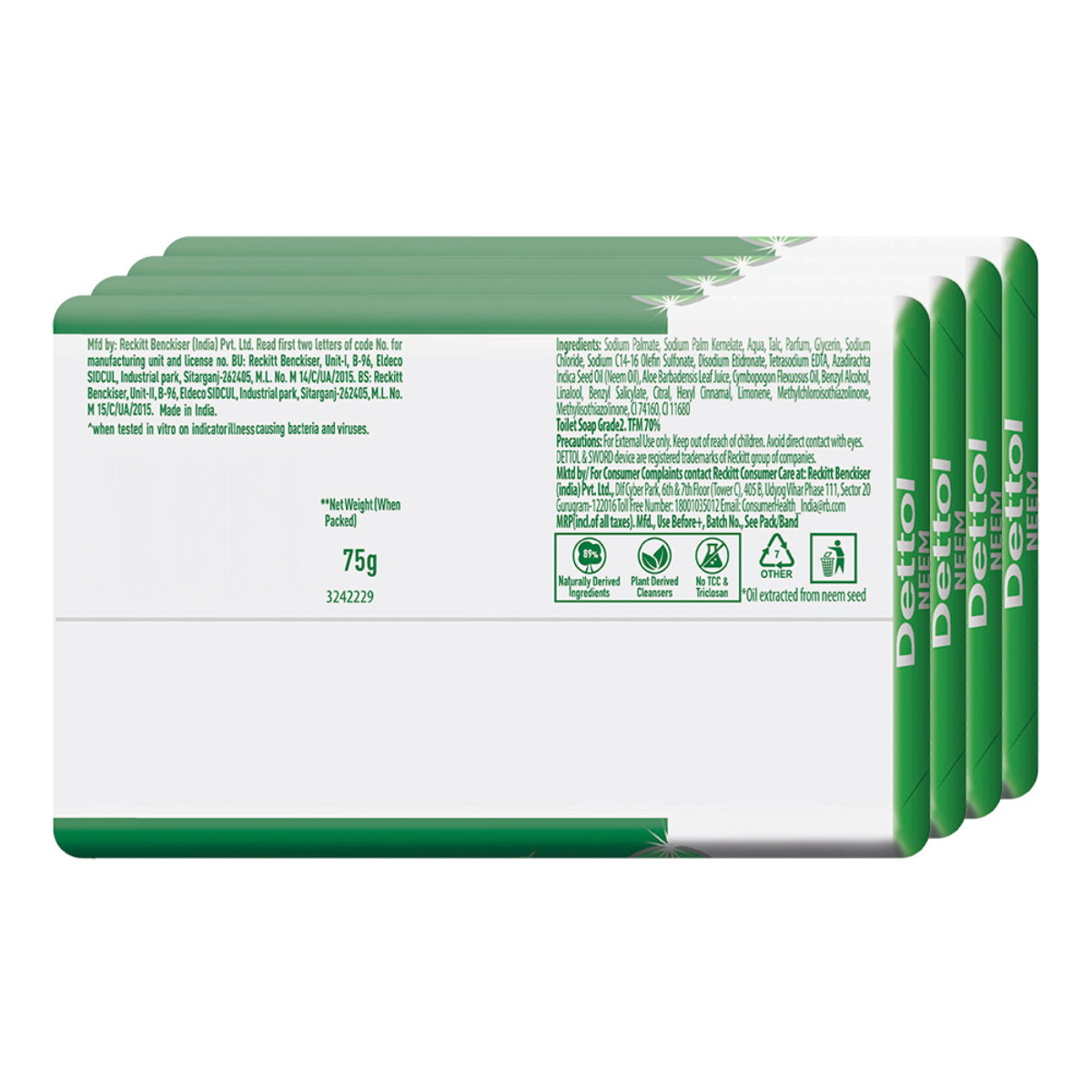 Dettol Neem Soap, 300 gm (4x75 gm), Pack of 1 Dettol Neem Soap, 300 gm (4x75 gm), Pack of 1