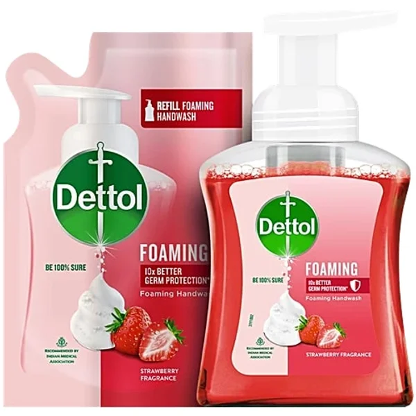 Dettol Foaming Strawberry Hand Wash Pump 250 ml (200 ml Refill Free), Pack of 1