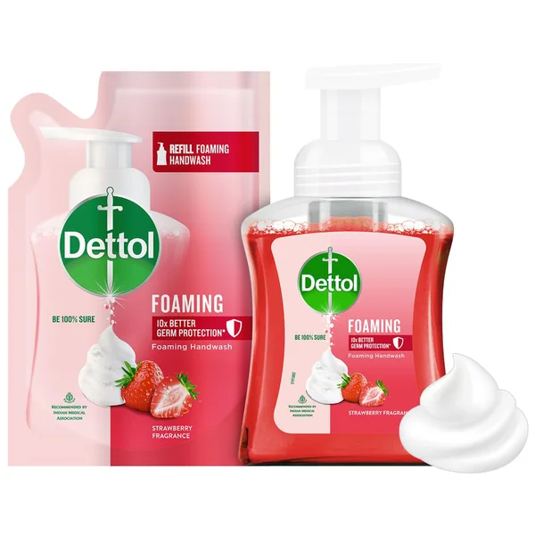 Dettol Strawberry Foaming Hand Wash Pump 250 ml (200 ml Refill Free)