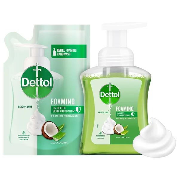 Dettol Aloe Coconut Foaming Hand Wash Pump 250 ml (200 ml Refill Free)