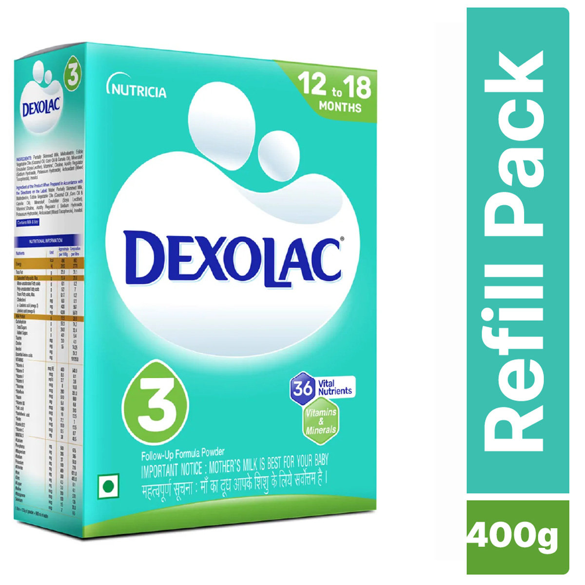 Dexolac Follow-Up Formula Stage 3 Powder (12-18 Months), 400 gm Refill Pack, Pack of 1 Dexolac Follow-Up Formula Stage 3 Powder (12-18 Months), 400 gm Refill Pack, Pack of 1