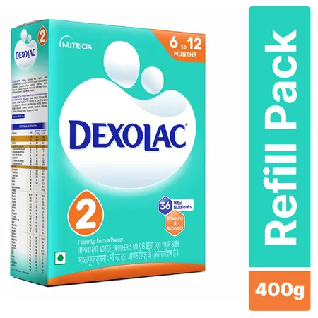 Dexolac Follow-Up Formula Stage 2 Powder (6-12 Months), 400 gm Refill Pack
