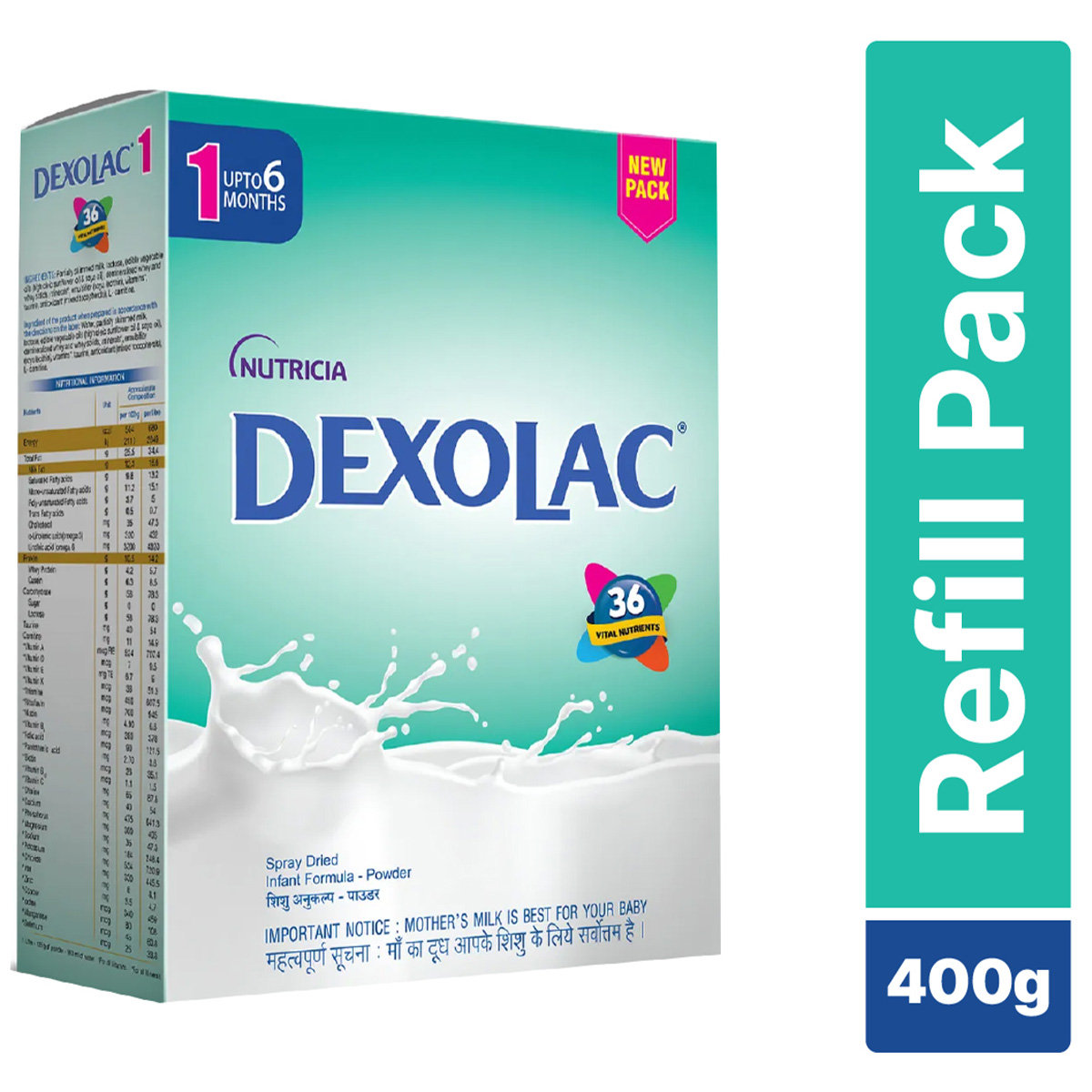 Dexolac Infant Formula Stage 1 Up to 6 Months, 400 gm Refill Pack, Pack of 1 Dexolac Infant Formula Stage 1 Up to 6 Months, 400 gm Refill Pack, Pack of 1