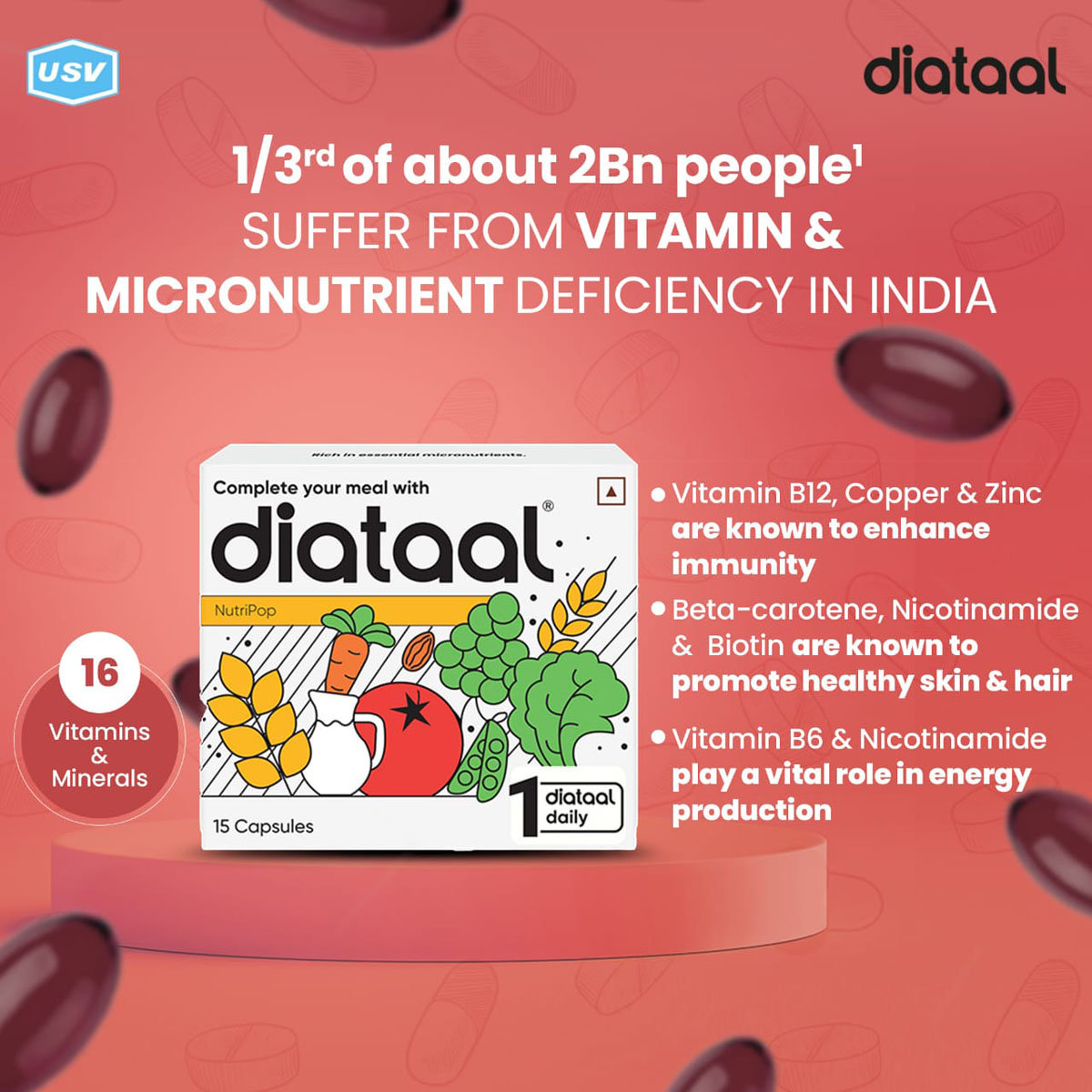 Diataal Multivitamin For Men & Women 15 Capsules |B-complex, Biotin, Zinc, Copper | Immunity, Energy, Skin, Hair | Health Supplement for Men & Women, Pack of 15 Diataal Multivitamin For Men & Women 15 Capsules |B-complex, Biotin, Zinc, Copper | Immunity, Energy, Skin, Hair | Health Supplement for Men & Women, Pack of 15