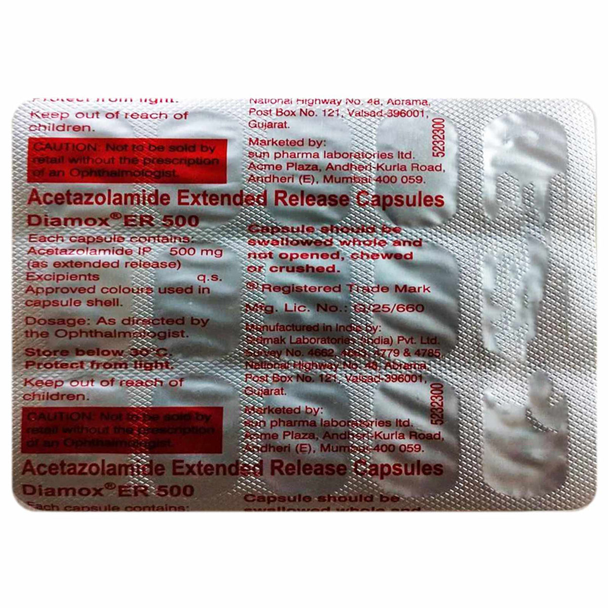 Diamox ER 500 Capsule 15's, Pack of 15 CapsuleS Diamox ER 500 Capsule 15's, Pack of 15 CapsuleS