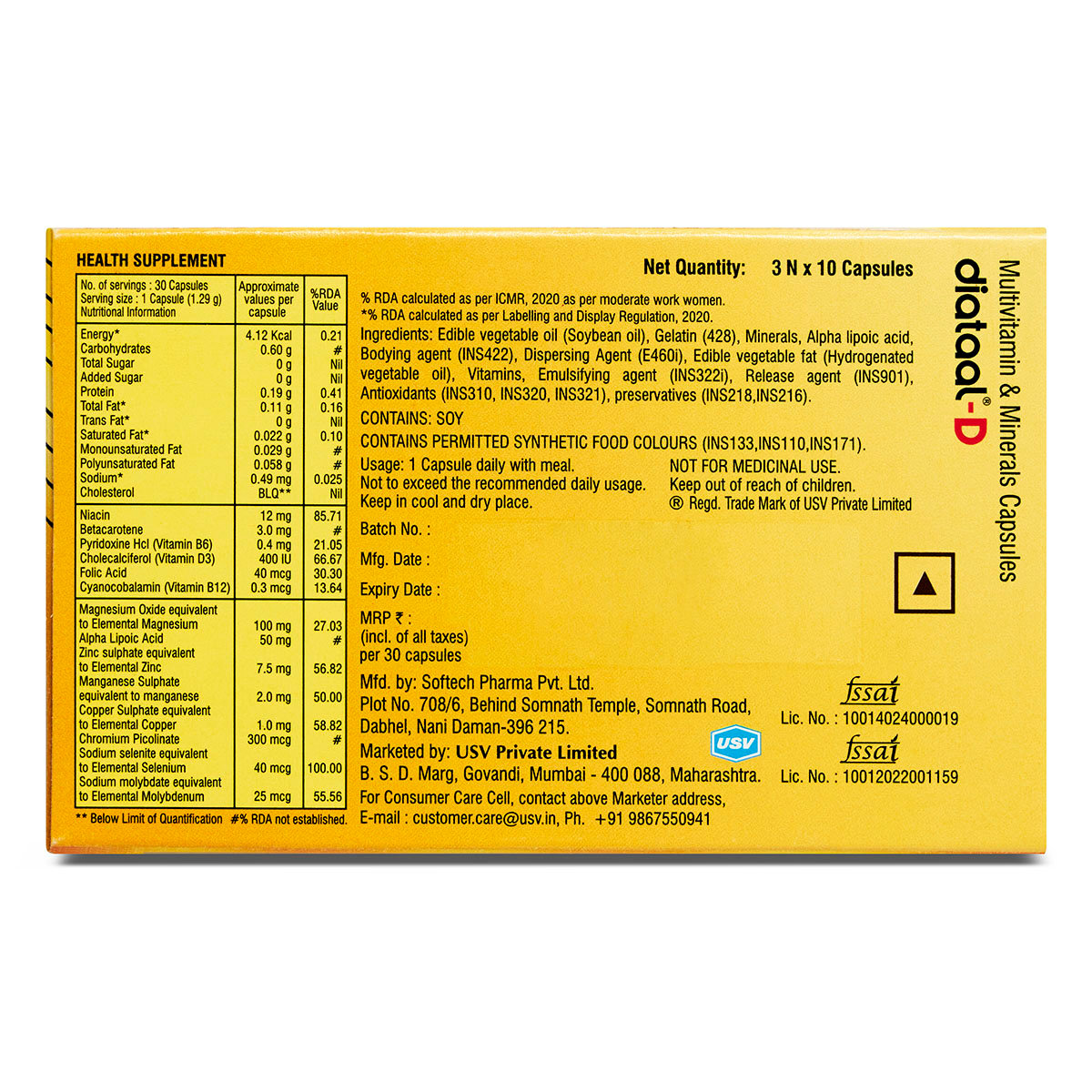 Diataal-D Multivitamin For Men & Women 30 Capsules | vit. D, ALA, B-complex | Sustained Energy | Heart Health | Healthy Blood Sugar Management, Pack of 30 Diataal-D Multivitamin For Men & Women 30 Capsules | vit. D, ALA, B-complex | Sustained Energy | Heart Health | Healthy Blood Sugar Management, Pack of 30