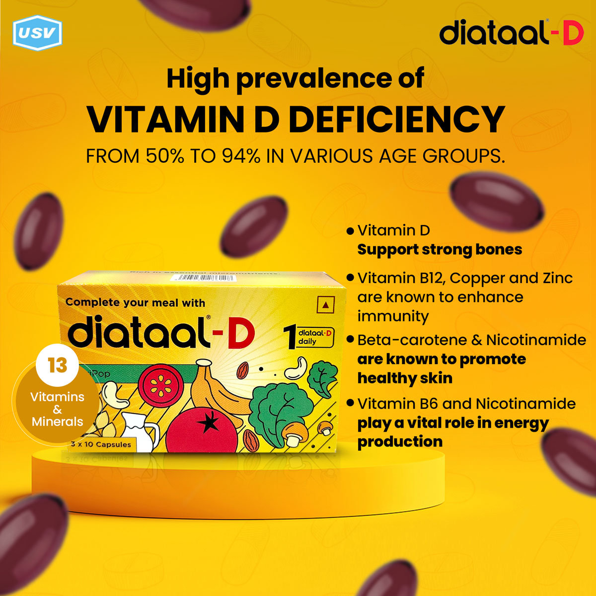 Diataal-D Multivitamin For Men & Women 30 Capsules | vit. D, ALA, B-complex | Sustained Energy | Heart Health | Healthy Blood Sugar Management, Pack of 30 Diataal-D Multivitamin For Men & Women 30 Capsules | vit. D, ALA, B-complex | Sustained Energy | Heart Health | Healthy Blood Sugar Management, Pack of 30