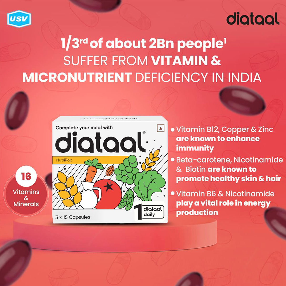 Diataal Multivitamin & Minerals Capsule, 45 Count, Pack of 45 Diataal Multivitamin & Minerals Capsule, 45 Count, Pack of 45