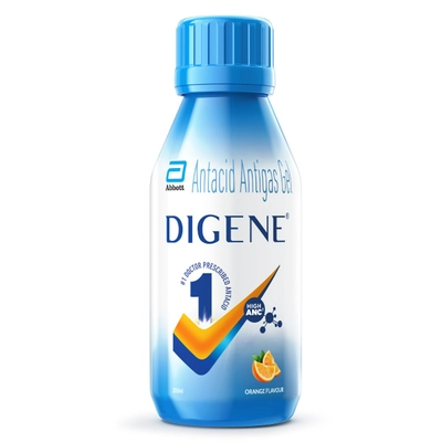 Digene Antacid Antigas Gel Orange Flavour, 200 ml, Pack of 1 Oral Gel