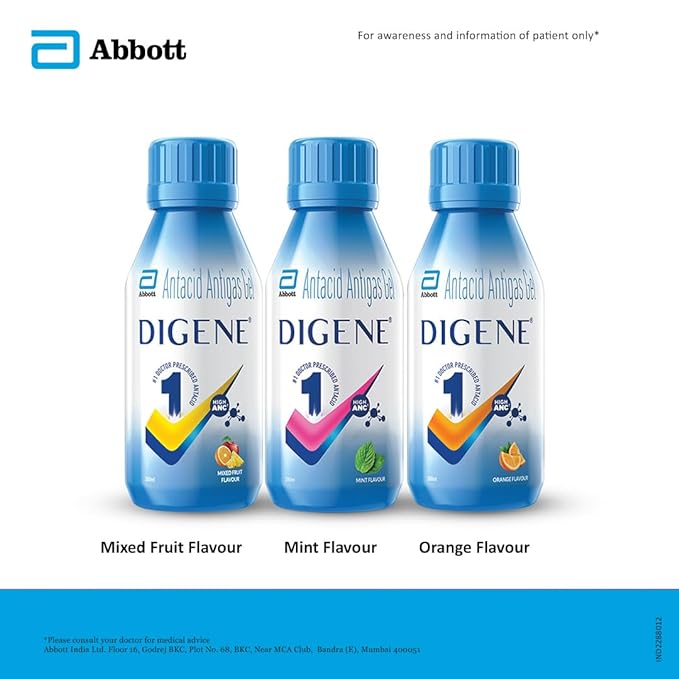 Digene Acidity & Gas Relief Gel Mixed Fruit Flavour, 200 ml, Pack of 1 Digene Acidity & Gas Relief Gel Mixed Fruit Flavour, 200 ml, Pack of 1