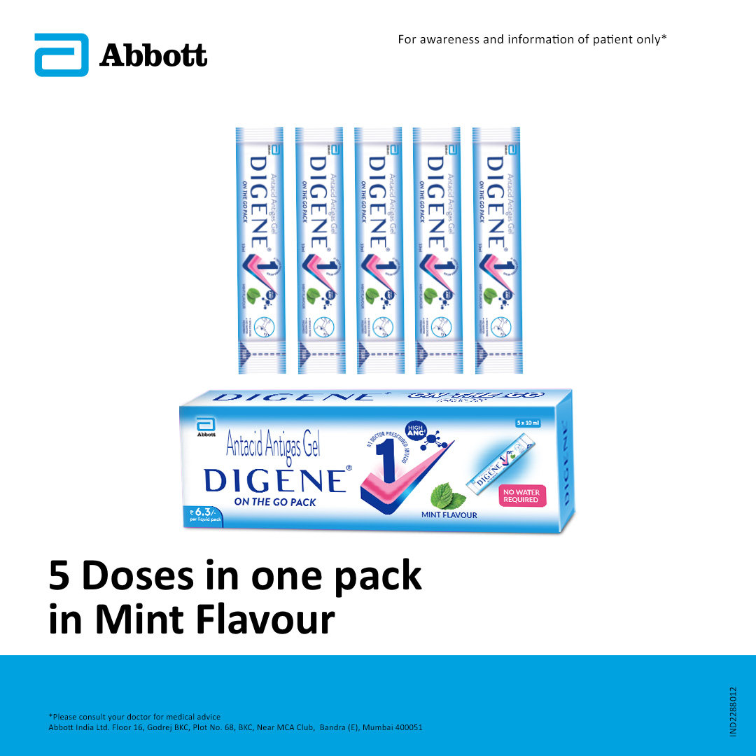 Digene On The Go Pack Mint Flavour Antacid Antigas Gel, 5x10 ml, Pack of 1 Digene On The Go Pack Mint Flavour Antacid Antigas Gel, 5x10 ml, Pack of 1