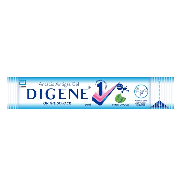 Digene On The Go Pack Mint Flavour Antacid Antigas Gel, 5x10 ml, Pack of 1