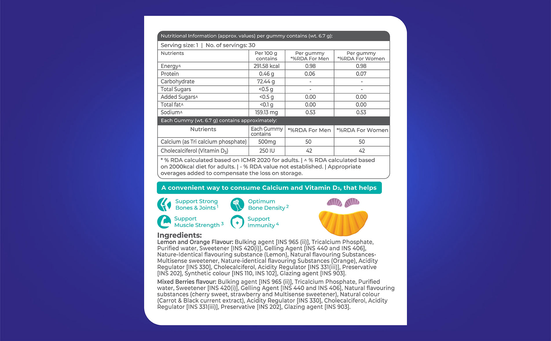 Shelcal Pro Sugar Free Lemon & Orange-Mixed Berries Flavour Gummies 30's, Pack of 1 GUMMIES Shelcal Pro Sugar Free Lemon & Orange-Mixed Berries Flavour Gummies 30's, Pack of 1 GUMMIES