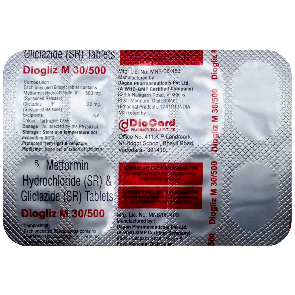 Diogliz M 30 mg/500 mg Tablet 10's, Pack of 10 Diogliz M 30 mg/500 mg Tablet 10's, Pack of 10