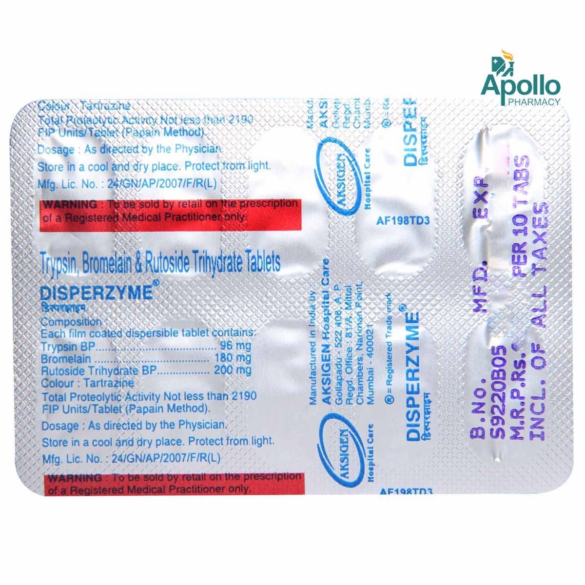 Disperzyme Tablet 10s Price Uses Side Effects Composition Apollo