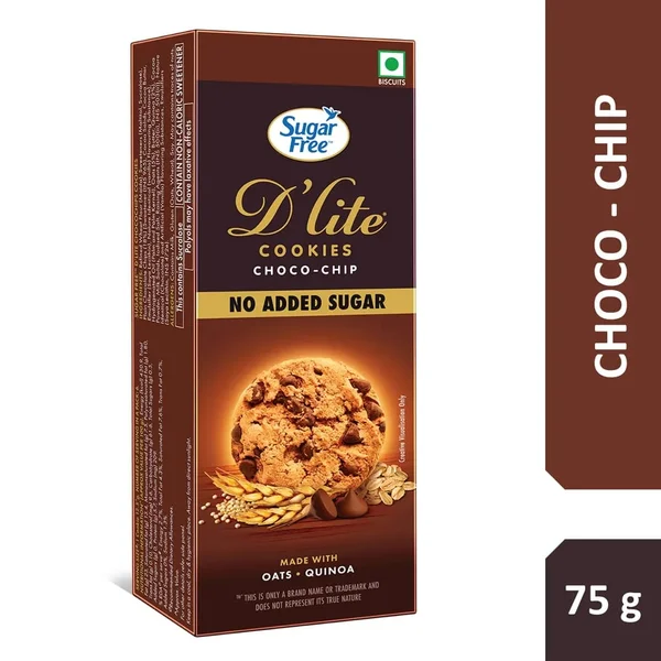 Sugar Free D'Lite Choco Chip Cookies, 75 gm, Pack of 1