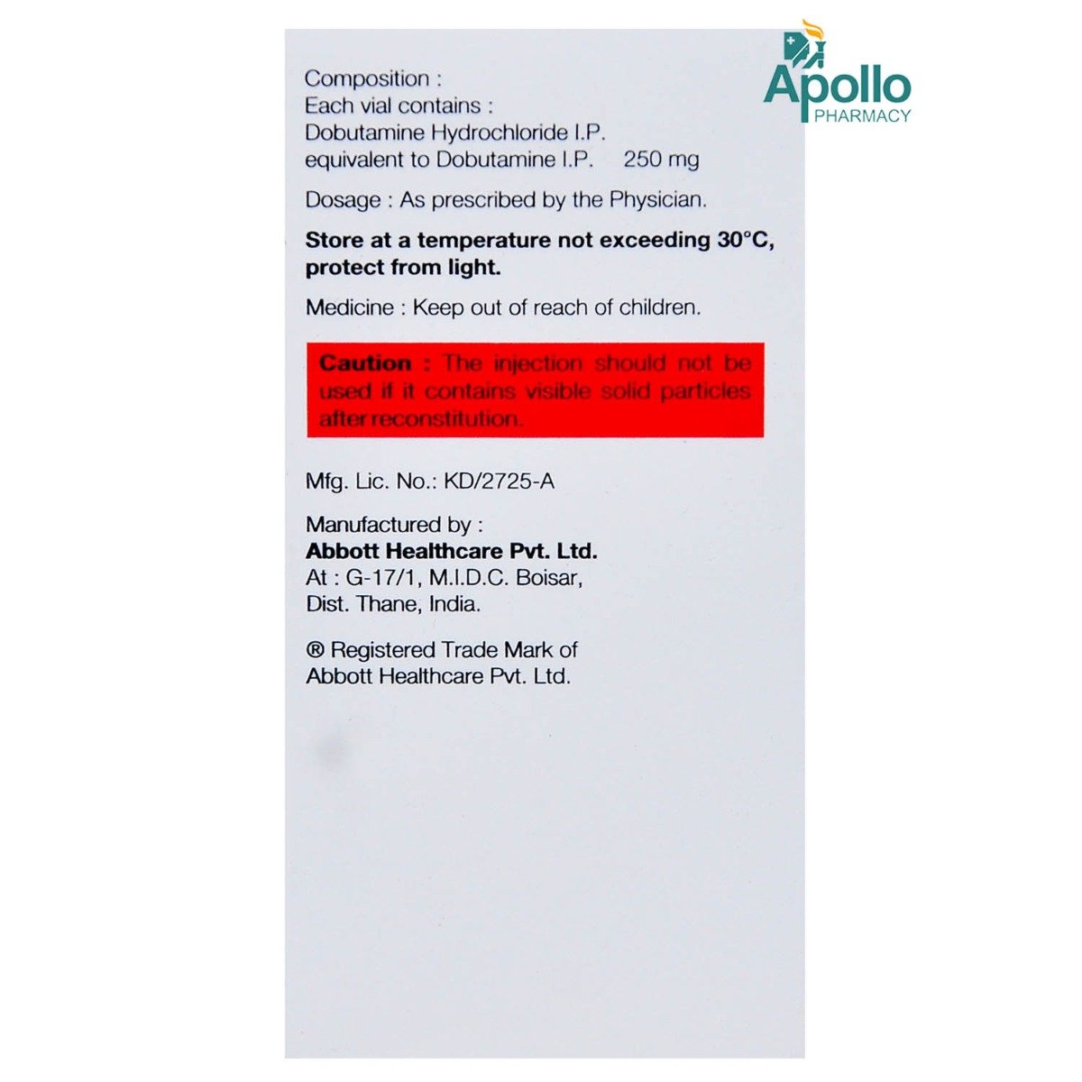 Dobutrex 250 mg Injection 1's, Pack of 1 Injection Dobutrex 250 mg Injection 1's, Pack of 1 Injection