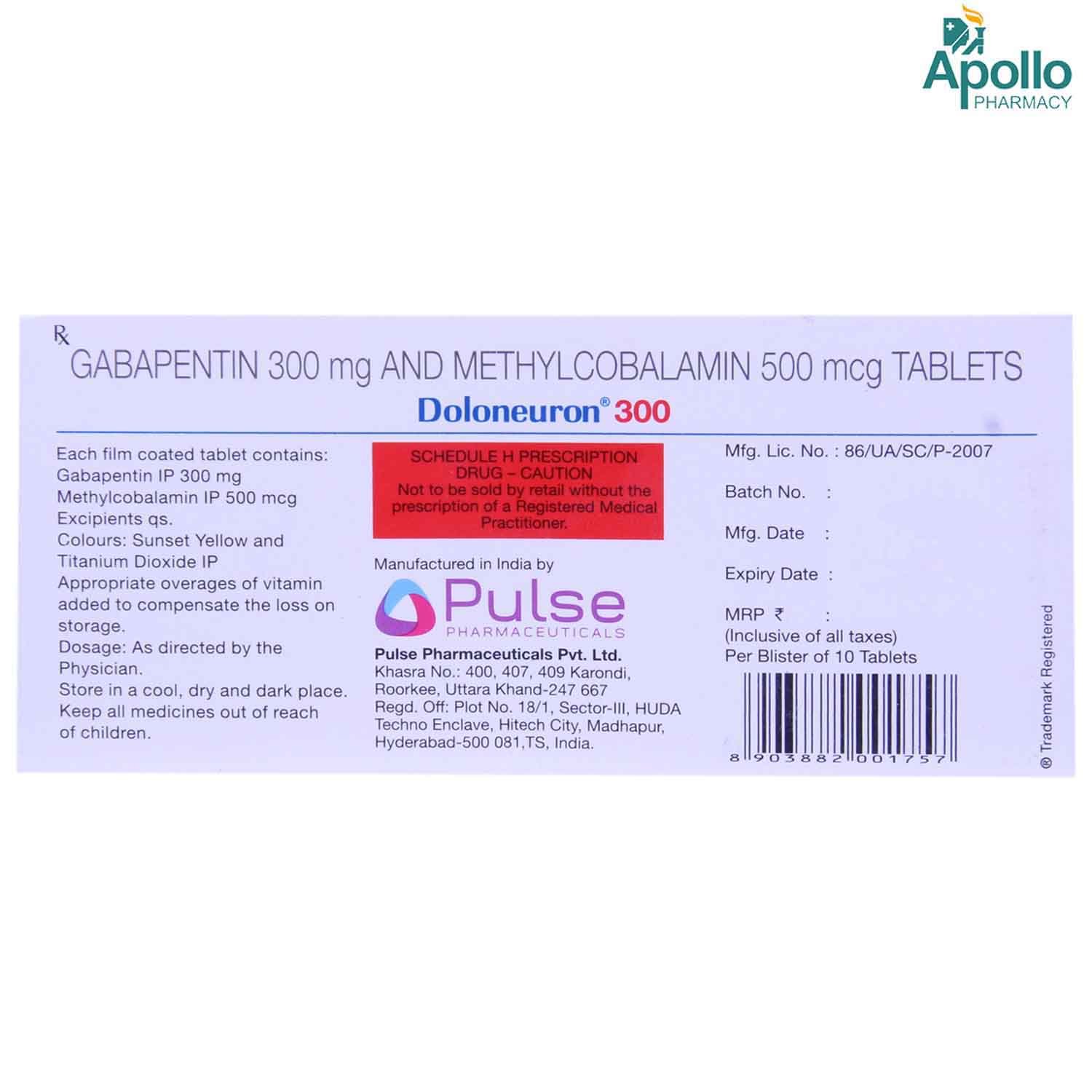 Doloneuron 300 Tablet 10's, Pack of 10 TABLETS Doloneuron 300 Tablet 10's, Pack of 10 TABLETS