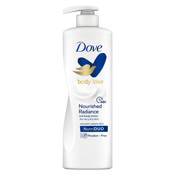 Dove Body Love Nourished Radiance Body Lotion 400 ml | With Plant Based Moisturizers | With Nutri Duo | 48 Hr Long Lasting Hydration | Gives Smooth Radiant Skin | For Very Dry Skin, Pack of 1