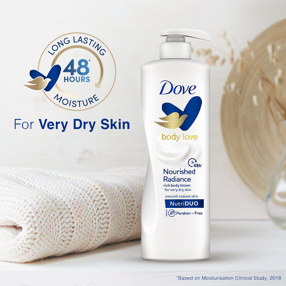 Dove Body Love Nourished Radiance Body Lotion 400 ml | With Plant Based Moisturizers | With Nutri Duo | 48 Hr Long Lasting Hydration | Gives Smooth Radiant Skin | For Very Dry Skin, Pack of 1 Dove Body Love Nourished Radiance Body Lotion 400 ml | With Plant Based Moisturizers | With Nutri Duo | 48 Hr Long Lasting Hydration | Gives Smooth Radiant Skin | For Very Dry Skin, Pack of 1