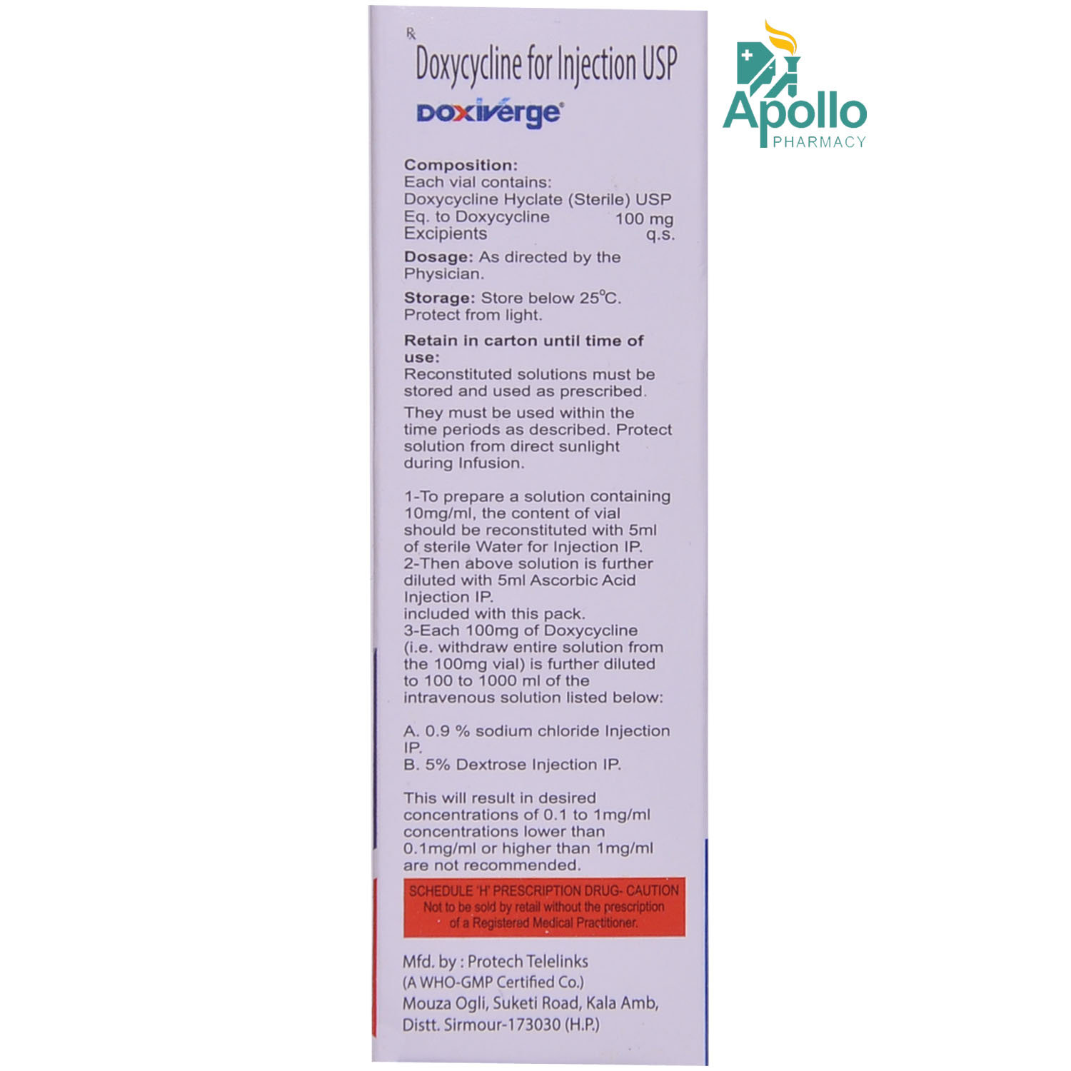 Doxiverge 100 mg Injection, Pack of 1 Injection Doxiverge 100 mg Injection, Pack of 1 Injection