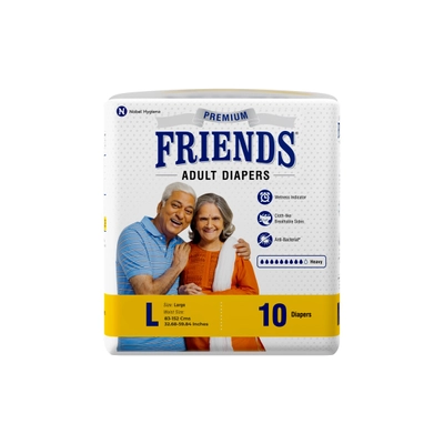 Friends Premium Adult Diapers Large, 10 Count, Pack of 1