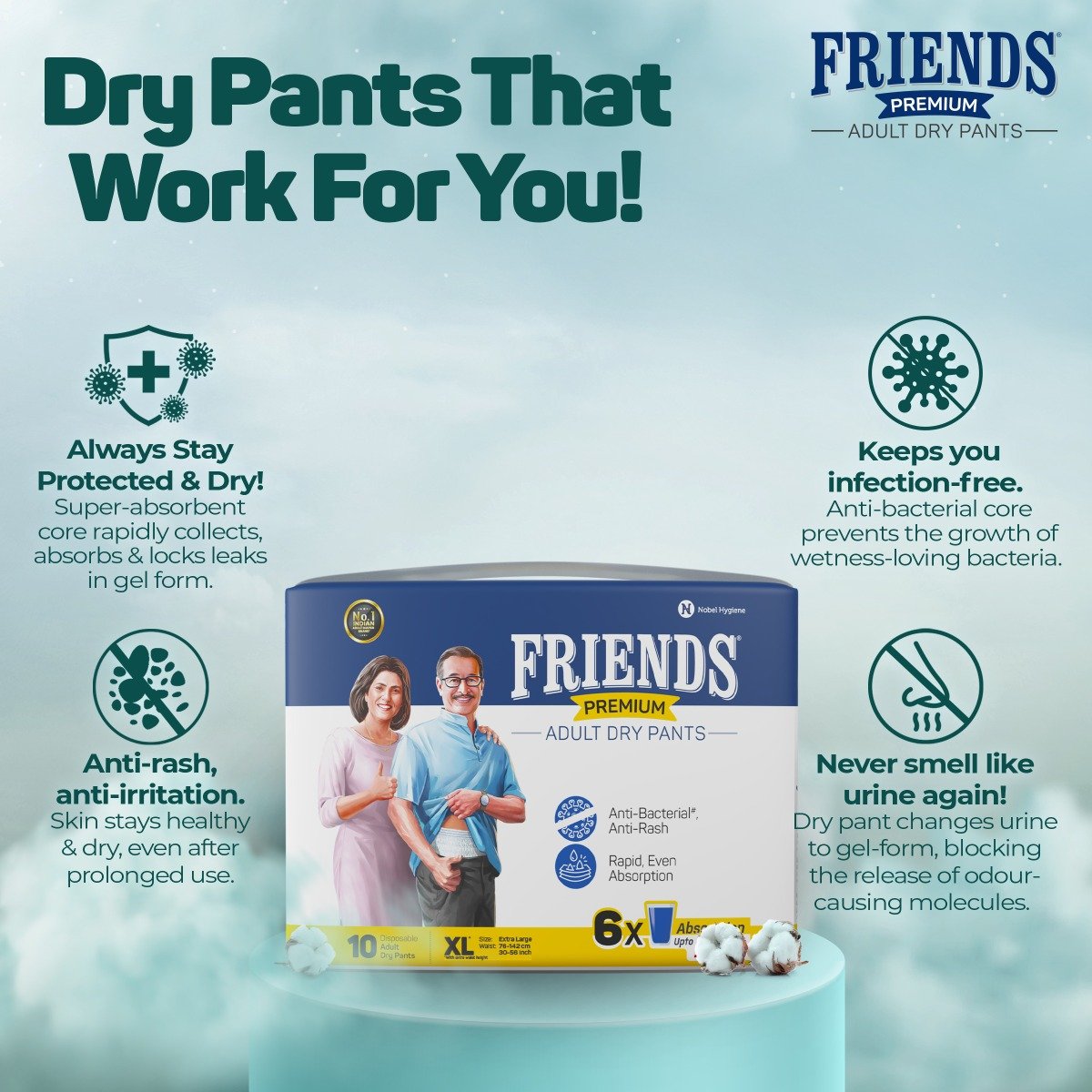 Friends Premium Adult Dry Pants XL, 10 Count, Pack of 1 Friends Premium Adult Dry Pants XL, 10 Count, Pack of 1