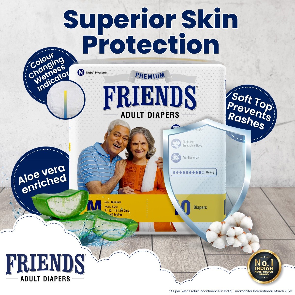 Friends Premium Adult Diapers Medium, 10 Count, Pack of 1 Friends Premium Adult Diapers Medium, 10 Count, Pack of 1