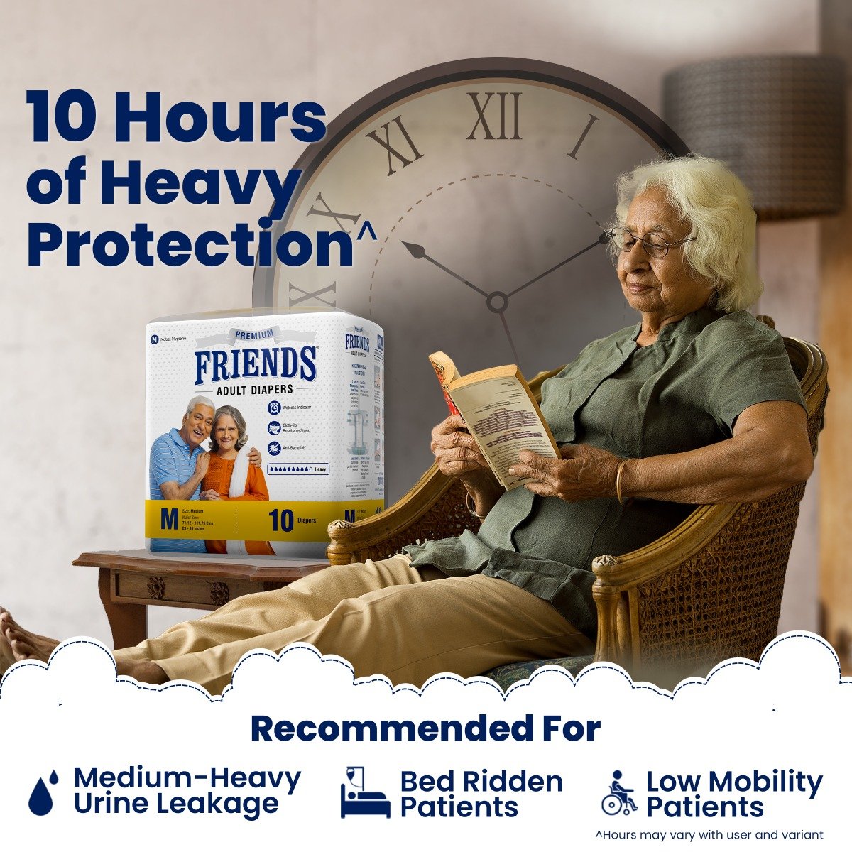 Friends Premium Adult Diapers Medium, 10 Count, Pack of 1 Friends Premium Adult Diapers Medium, 10 Count, Pack of 1