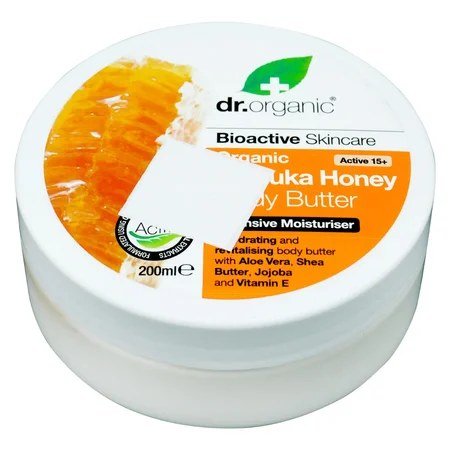 Dr. organic Organic Manuka Honey Body Butter 200 ml | Aloevera, Shea Butter, Jojoba & Vitamin E | Intense Moisturization | Hydrating & Revitalising Body Butter | For Dry Skin