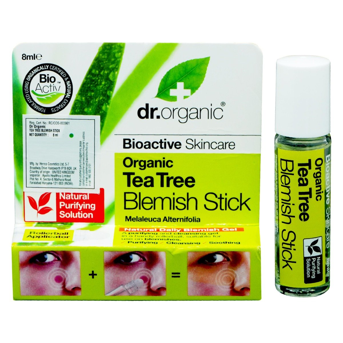 Dr.Organic Tea Tree Blemish Stick 8 ml | Tea Tree & Aloe Vera Juice | Purifies & Soothes Blemish Prone Skin | For Oily, Problem & Blemish Prone Skin, Pack of 1 Dr.Organic Tea Tree Blemish Stick 8 ml | Tea Tree & Aloe Vera Juice | Purifies & Soothes Blemish Prone Skin | For Oily, Problem & Blemish Prone Skin, Pack of 1