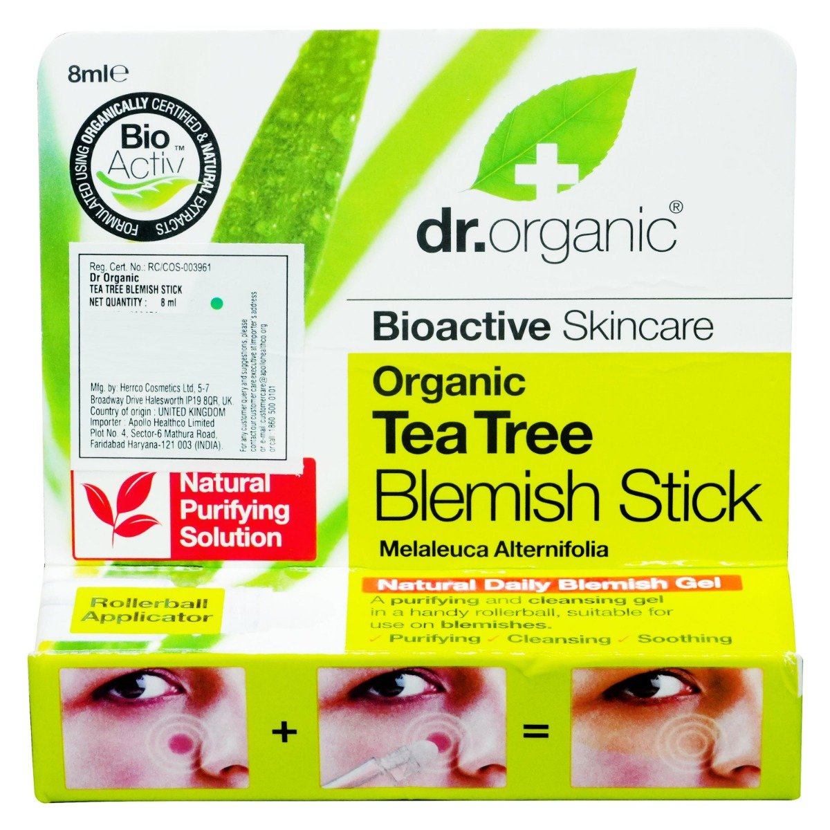 Dr.Organic Tea Tree Blemish Stick 8 ml | Tea Tree & Aloe Vera Juice | Purifies & Soothes Blemish Prone Skin | For Oily, Problem & Blemish Prone Skin, Pack of 1 Dr.Organic Tea Tree Blemish Stick 8 ml | Tea Tree & Aloe Vera Juice | Purifies & Soothes Blemish Prone Skin | For Oily, Problem & Blemish Prone Skin, Pack of 1