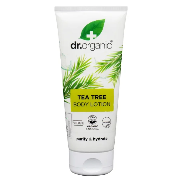 Dr. Organic Tea Tree Body Lotion, 200 ml | Oraginc Tea Tree | Keep Skin Purified &amp; Hydrated | For Oily, Problem &amp; Blemish Prone Skin, Pack of 1